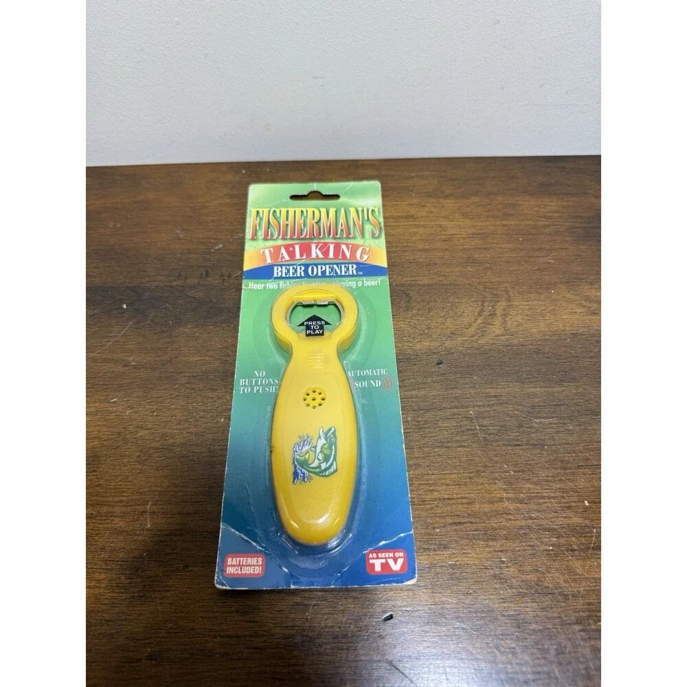 Rare Vintage Fisherman's Talking Beer Bottle Opener Bass New Cottage Cabin Hunt